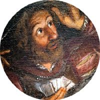 Card player in The Denial of St Peter, anonymous XVII c. Badajoz cathedral, Spain Card player in The Denial of St Peter, anonymous XVII c. Badajoz cathedral, Spain