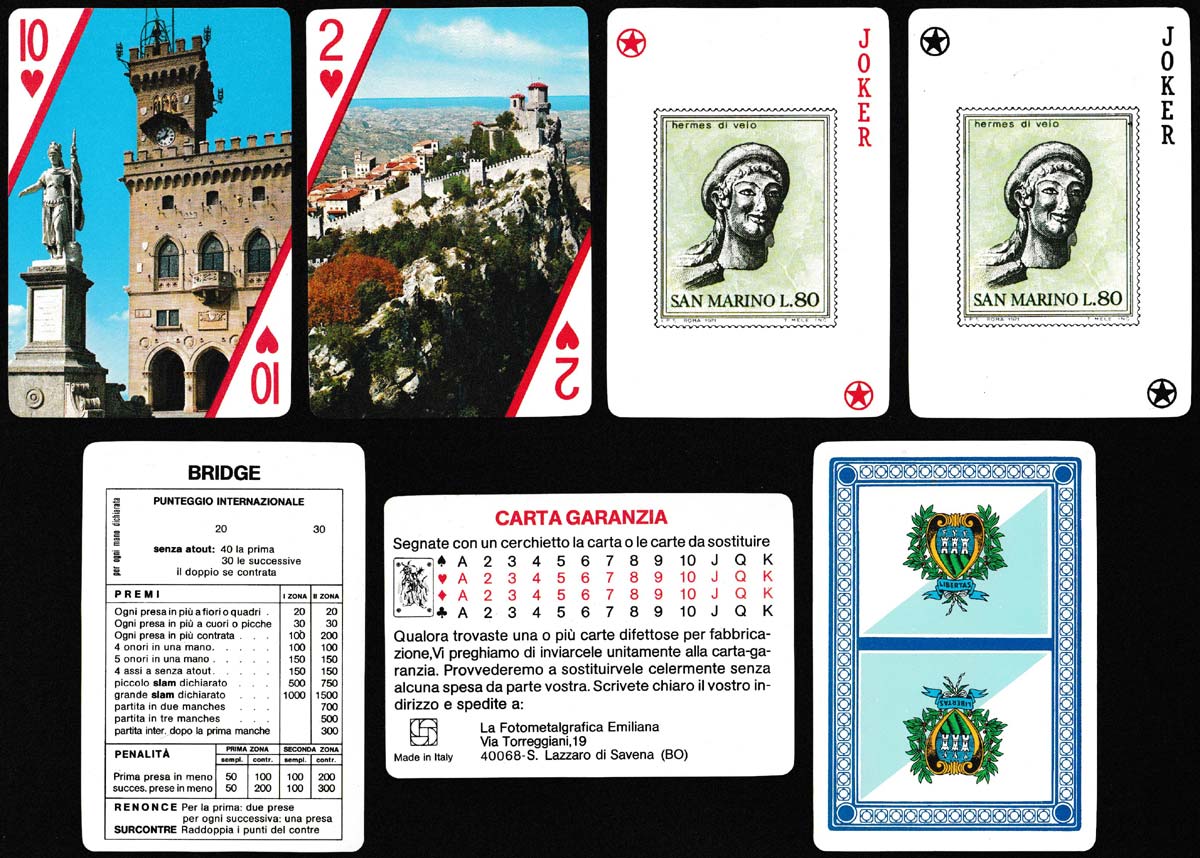 San Marino stamp designs combined with photographic views by La Fotometalgrafica Emiliana, c.1975