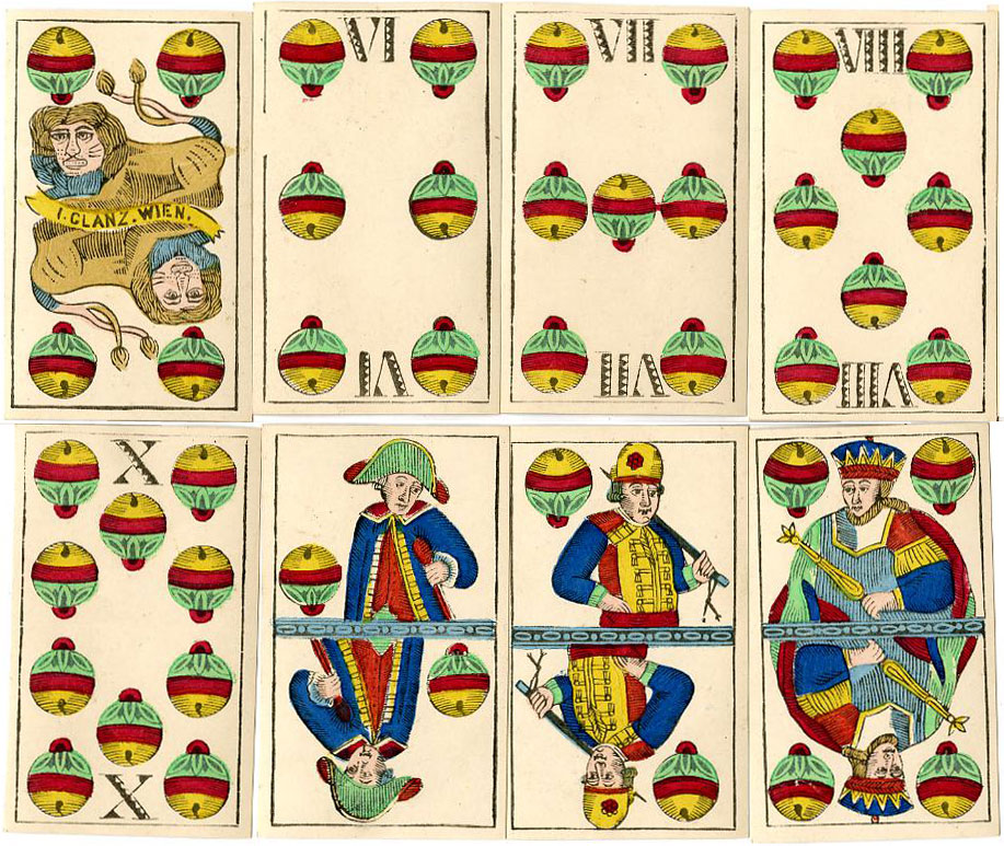 Double-ended, German-suited 36-card pack produced by Josef Glanz, printed by J. Wolf. © The Trustees of the British Museum