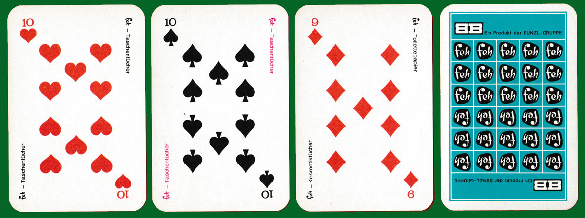 Feh Schnapskarten promotional playing cards designed by Studio Hussl-Raudnitzky, printed by Ferd. Piatnik & Söhne, Vienna, Austria, 1972