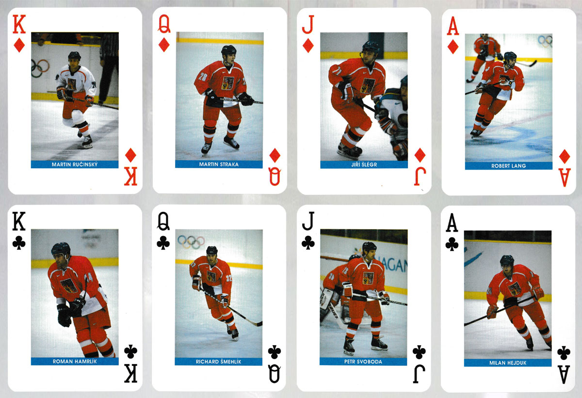 ‘Golden Boys’ playing cards featuring photography by Jiří Koliš of players from the 1998 Czech Olympic ice hockey team, printed by Piatnik, Vienna, Austria, c1998