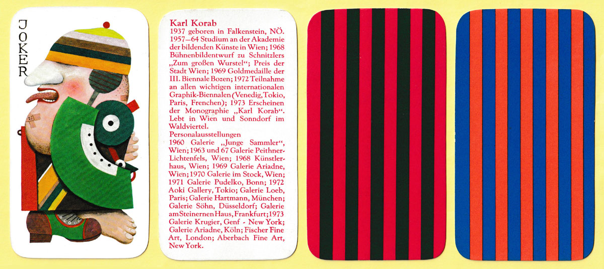  playing cards designed by Karl Korab, published by Molden Edition Graphische Kunst, Vienna, Austria, 1973