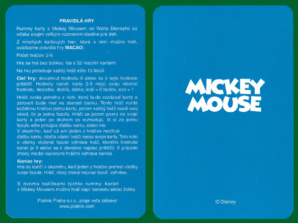 Mickey Mouse Rummy (small) made by Piatnik, Vienna, Austria, for Piatnik Budapest and Piatnik Praha, c2009