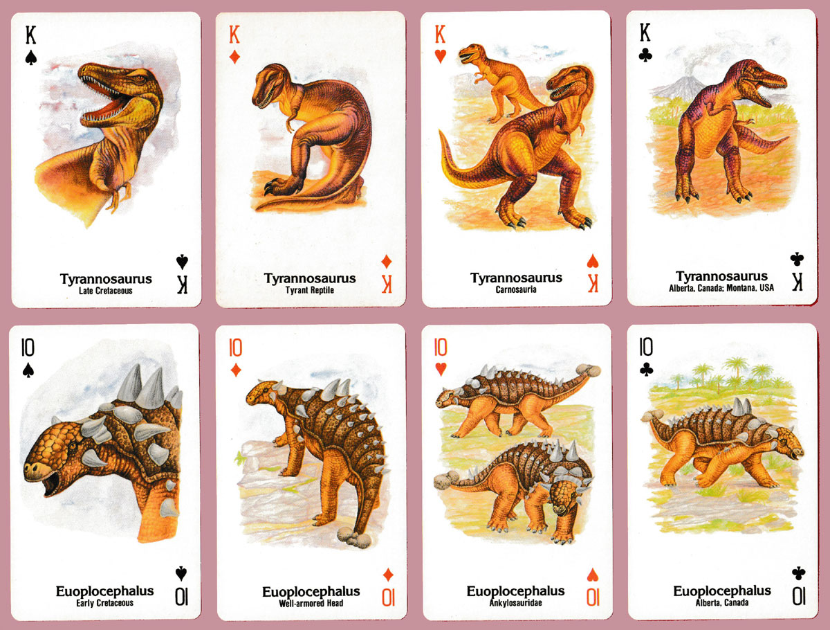 The Age of Dinosaurs playing cards with artwork by Virginijus Poshkus, published by U.S. Games Systems, USA, 1994