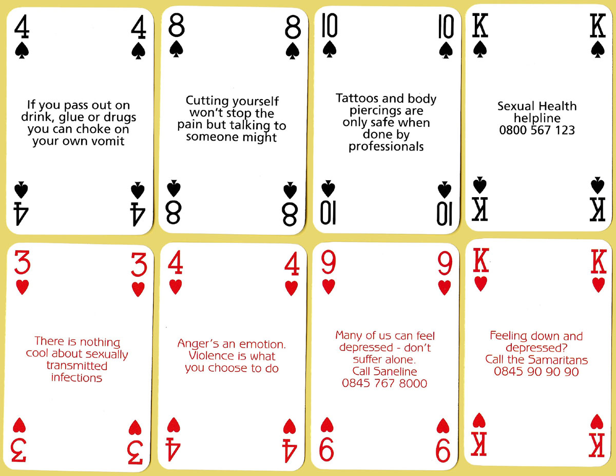 “Don’t come back” playing cards produced by Hounslow NHS Primary Care Trust and Feltham Young Offender’s Institution, United Kingdom