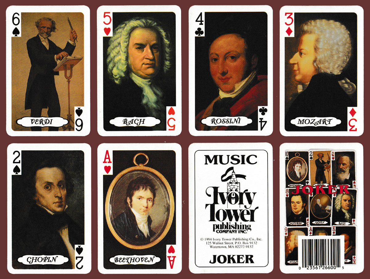 Music playing cards published by Ivory Tower Publishing Co., Inc., Watertown, MA, USA, 1994