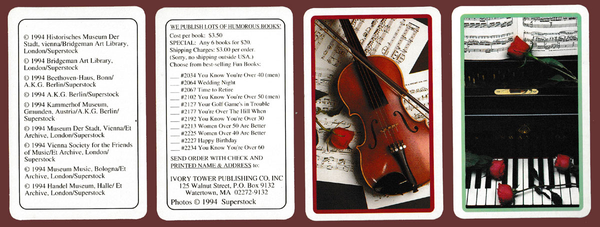 Music playing cards published by Ivory Tower Publishing Co., Inc., Watertown, MA, USA, 1994