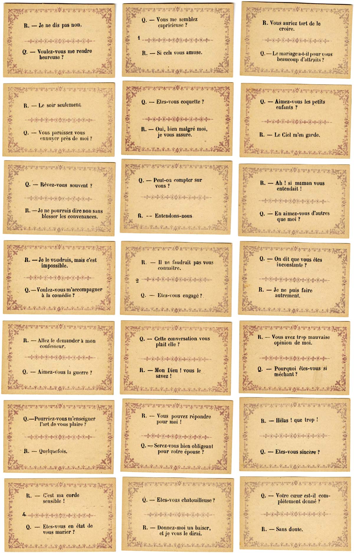 ‘Cartes de Conversation’ questions & answers card game printed by Daveluy, Bruges, c.1880. Image credit: National Playing Card Museum, Turnhout