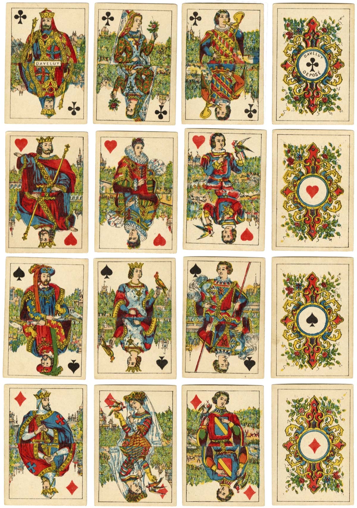 double-ended patience game with figures in historical costumes, produced by Daveluy, Bruges, c.1875