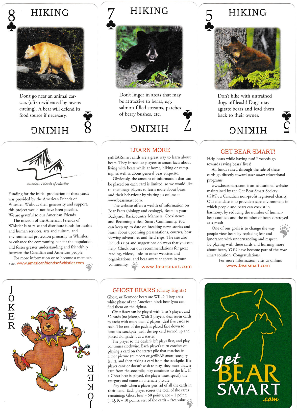 “Get Bear Smart” playing cards published by the Get Bear Smart Society, Canada, 2005