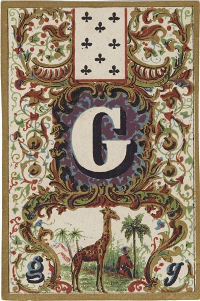 Jeu de cartes abécédaire, Paris 1840. Source gallica.bnf.fr / BnF