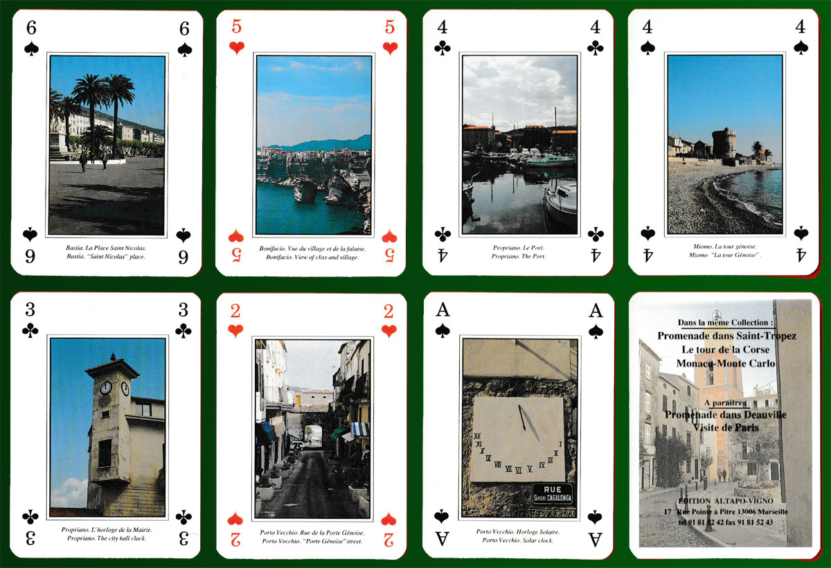 ‘Le tour de la Corse en photos’ souvenir playing cards printed and published by Edition Altapo-Vigno, Marseille, France, 1994