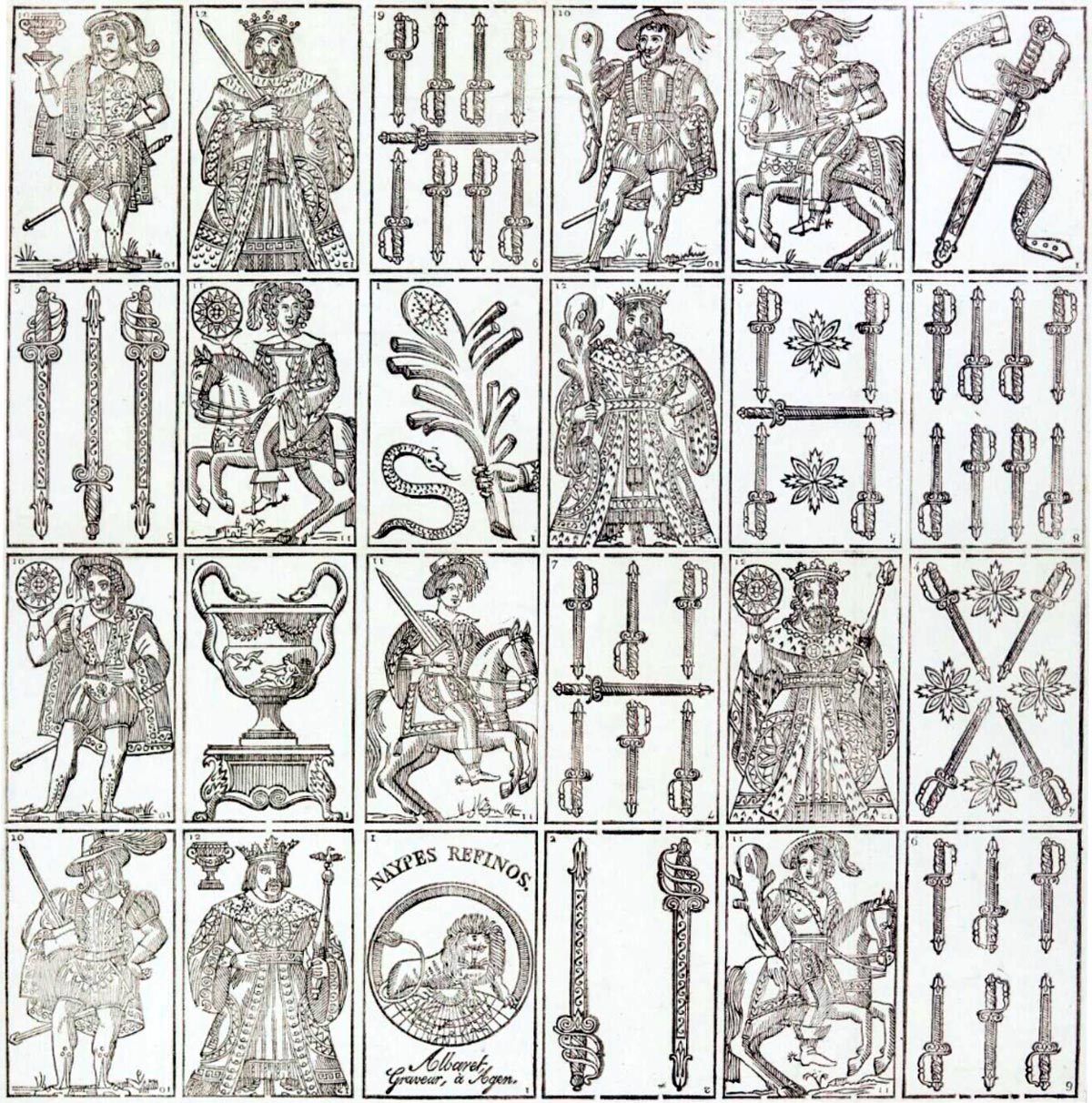 uncoloured proof sheet pulled from the original blocks engraved by Albaret, graveur à Agen