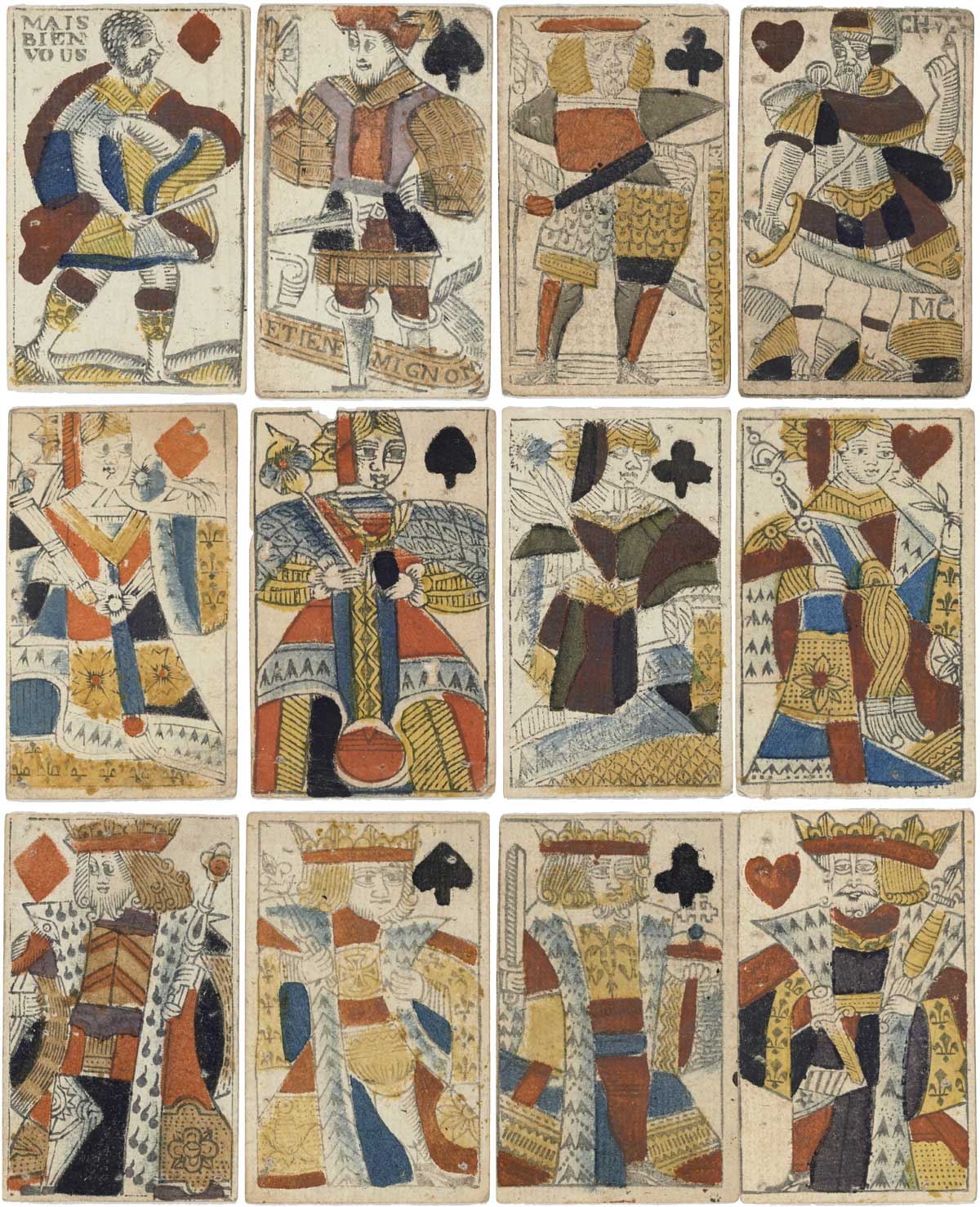 assorted cards from Dauphiné pattern packs by different card makers, 1650-1750. Source gallica.bnf.fr