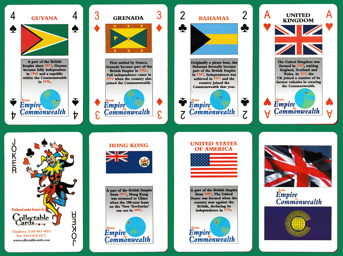 ‘From Empire to Commonwealth’ playing cards made by France Cartes for Collectable Cards, Harrow, UK, c1998