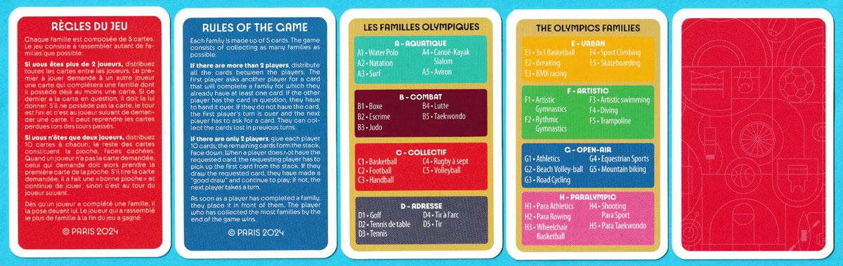 Paris 2024 Olympics Jeu de 7 Familles card game made and published by Cartamundi France, Saint-Max, France, 2024