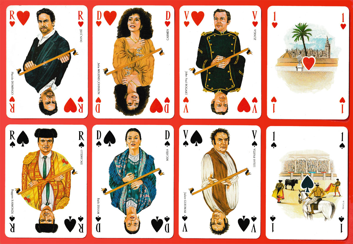 Carmen playing cards printed by Boéchat Frères, Bordeaux, for Editions Dusserre, Paris, France, 1984