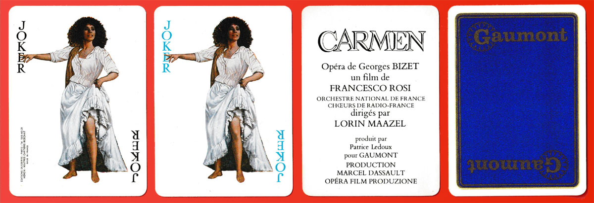 Carmen playing cards printed by Boéchat Frères, Bordeaux, for Editions Dusserre, Paris, France, 1984