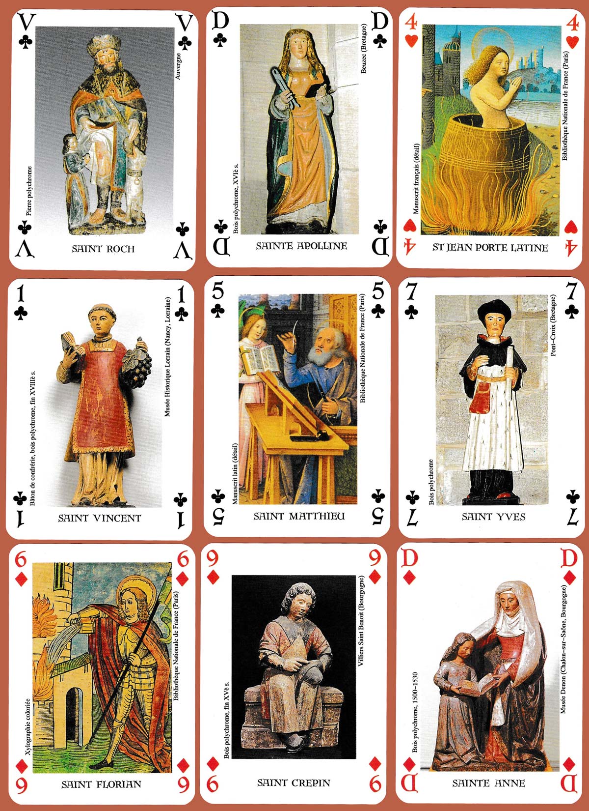 “Les métiers et leurs protecteurs” playing cards published by Editions Dusserre, c. 1995