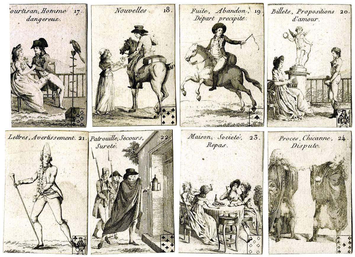 anonymous cartomancy cards, 36 cards, uncoloured, France, late 18th century. © The Trustees of the British Museum