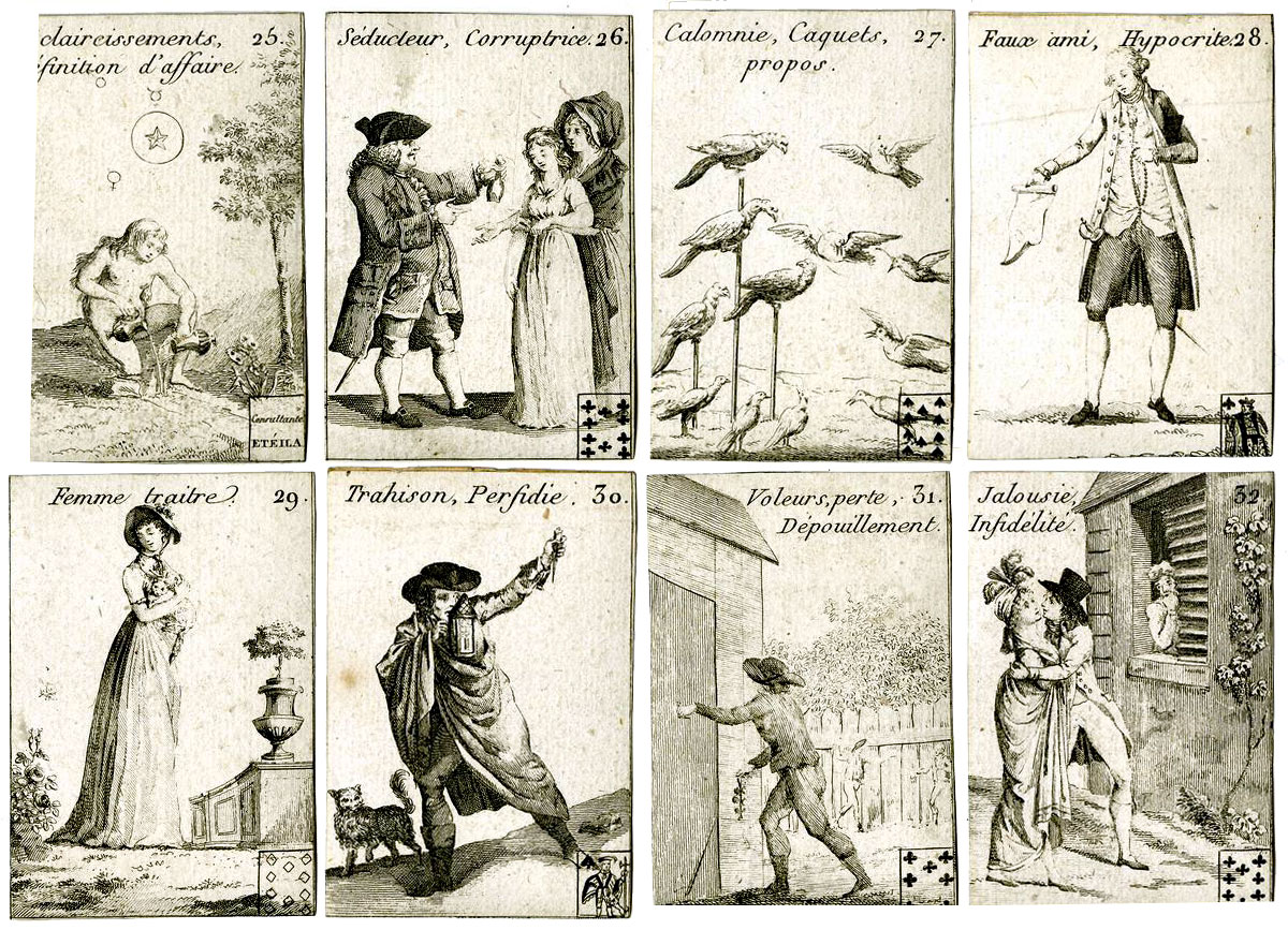 anonymous cartomancy cards, 36 cards, uncoloured, France, late 18th century. © The Trustees of the British Museum