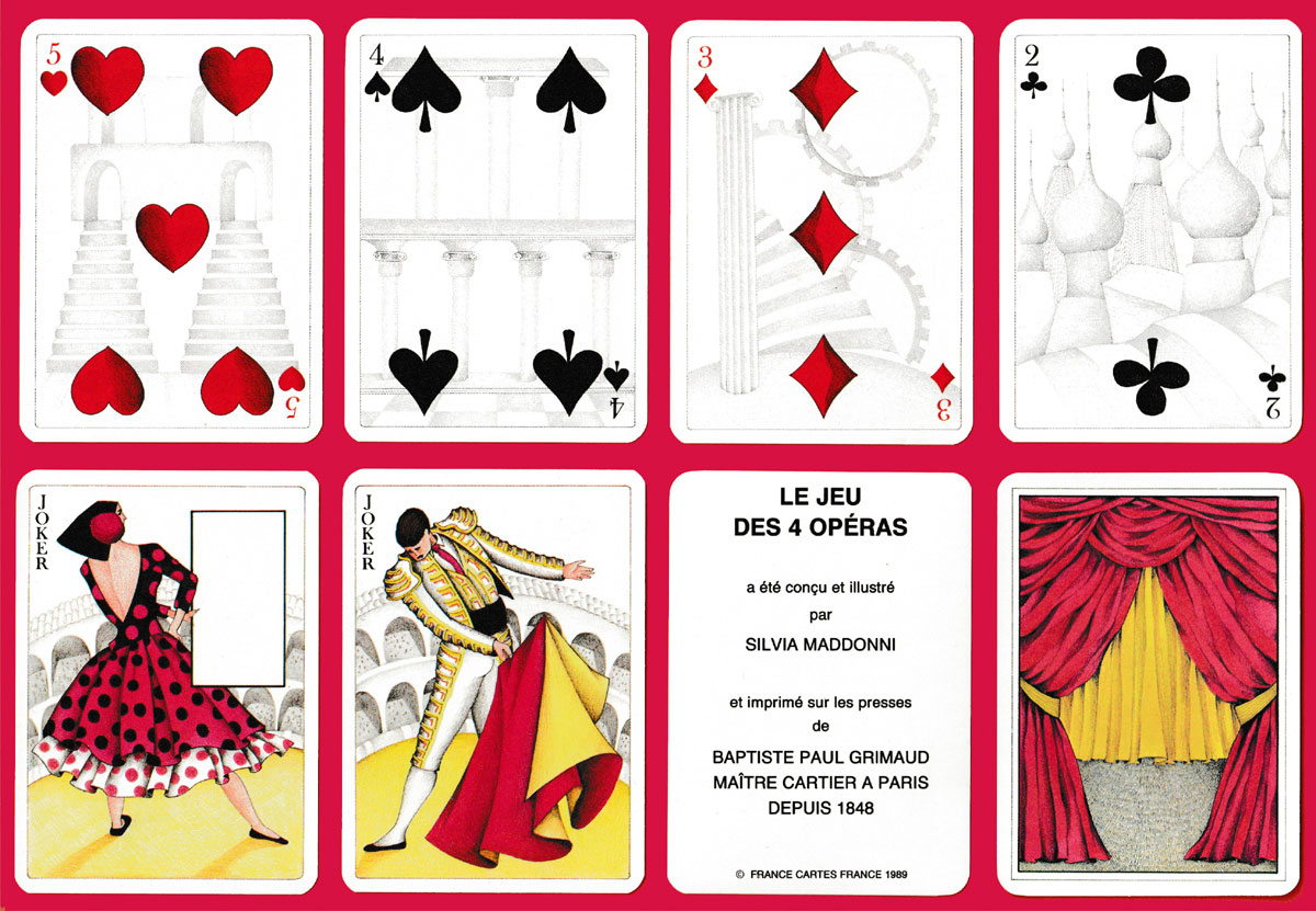 Le Jeu des 4 Opéras playing cards designed by Silvia Maddonni, made and published by France Cartes, 1989