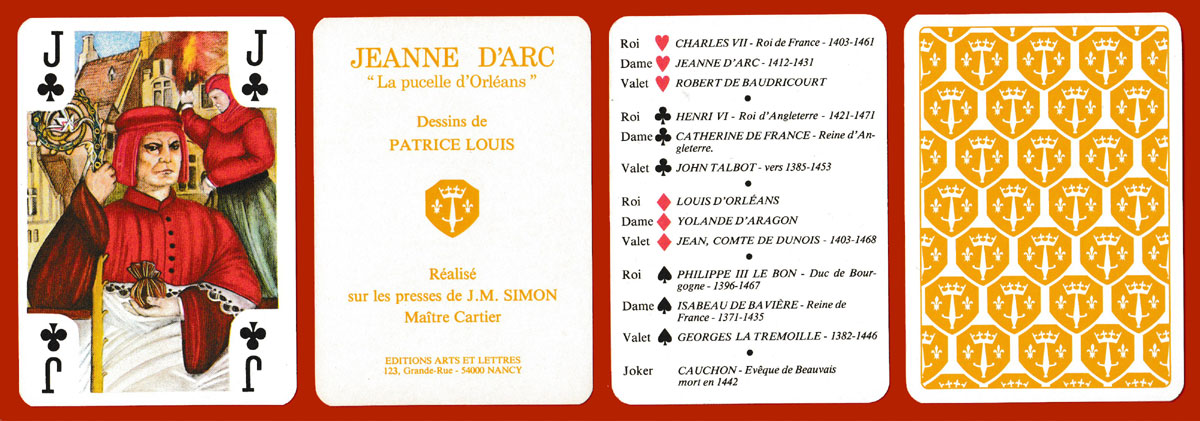 Jeanne d’Arc, “La pucelle d’Orléans” playing cards published by Editions Arts et Lettres, Nancy, France, 1976