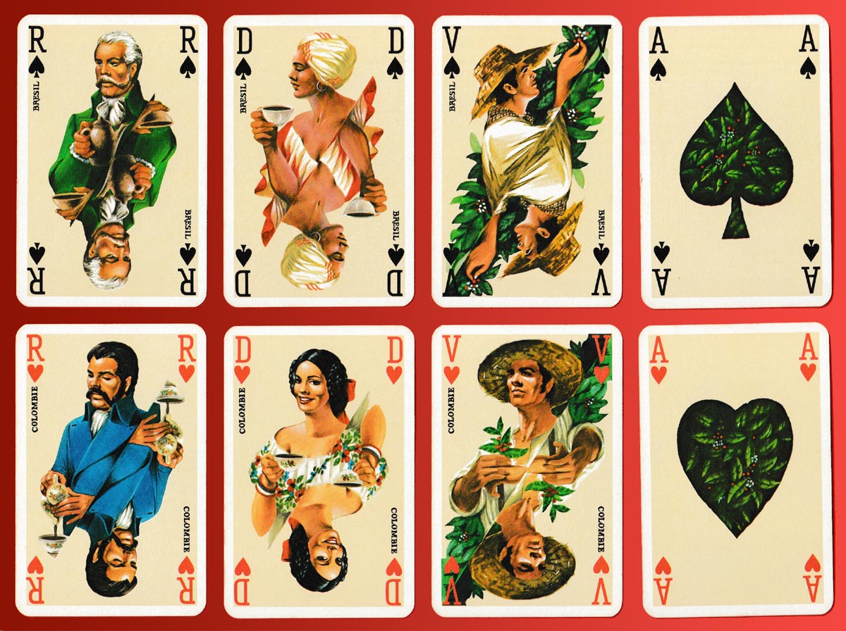  “Le Café” playing cards manufactured by B.P. Grimaud for Cafés Pivard S.A., Valence, France, 1976