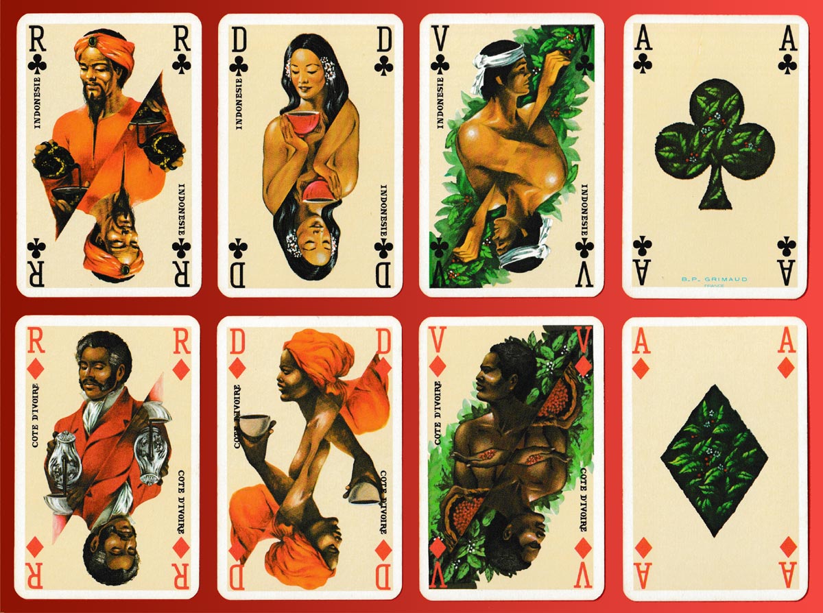  “Le Café” playing cards manufactured by B.P. Grimaud for Cafés Pivard S.A., Valence, France, 1976