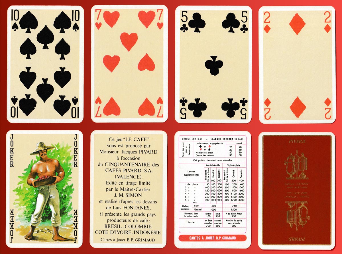  “Le Café” playing cards manufactured by B.P. Grimaud for Cafés Pivard S.A., Valence, France, 1976