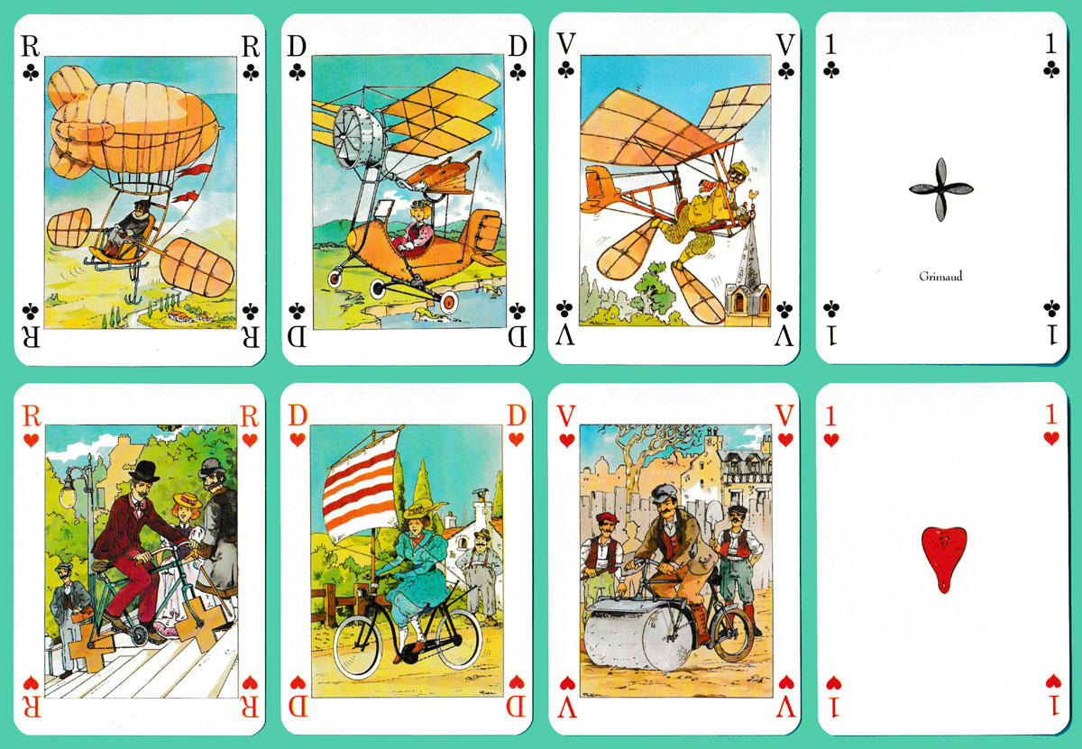 ‘Les Moyens de Locomotion Insolites’ playing cards made and published by France Cartes, France, 1984