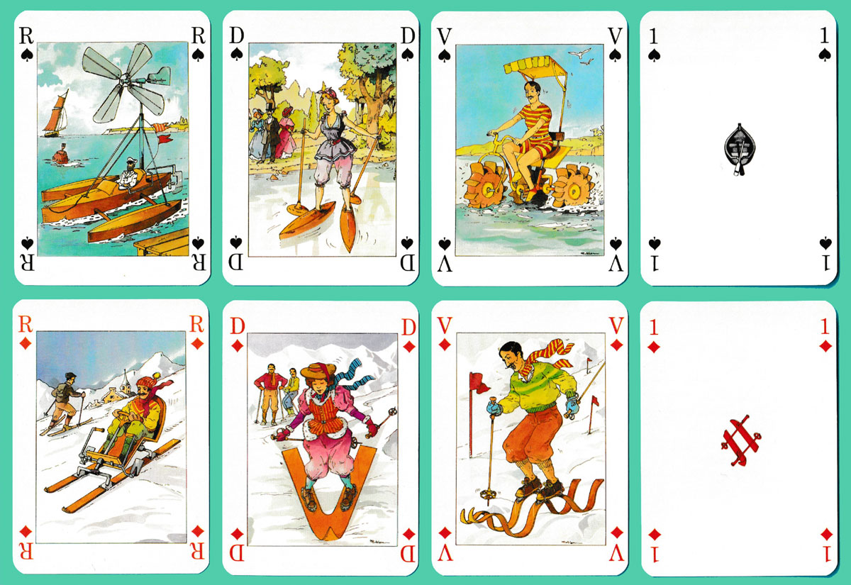 ‘Les Moyens de Locomotion Insolites’ playing cards made and published by France Cartes, France, 1984