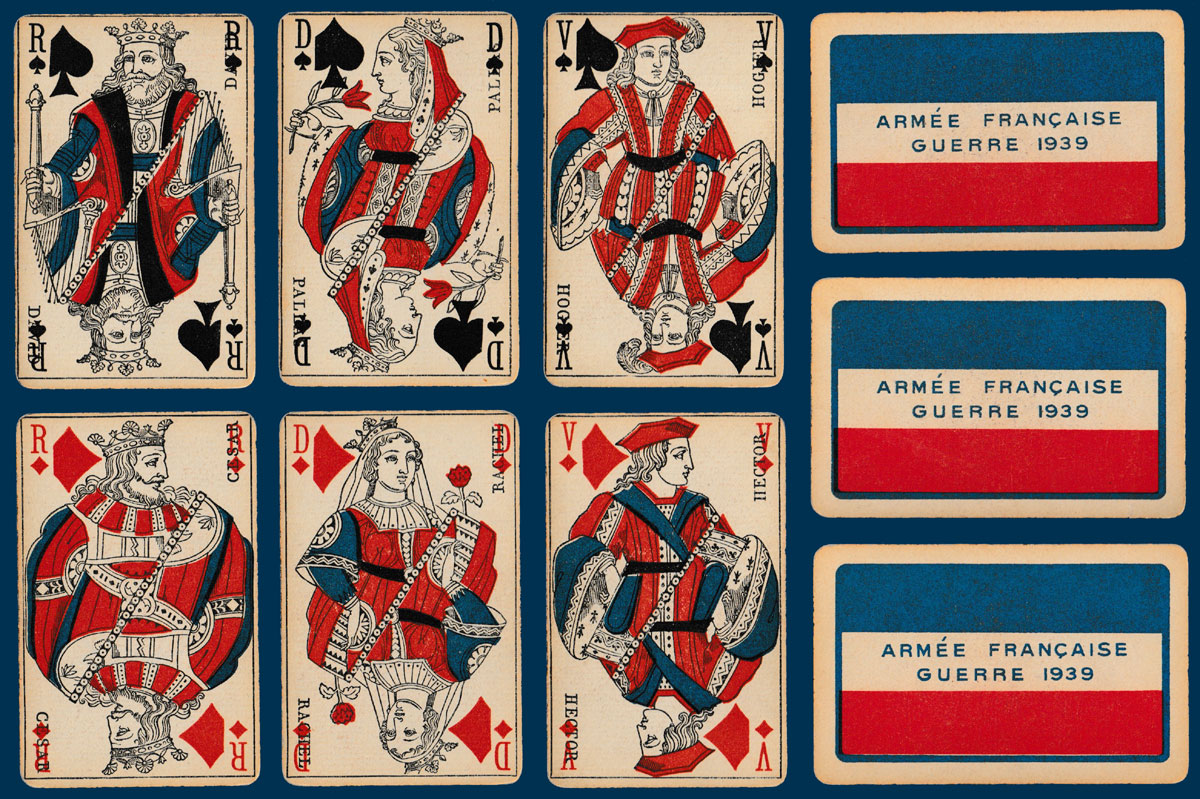 wartime edition of standard French Paris pattern playing cards with fewer colours, France, 193