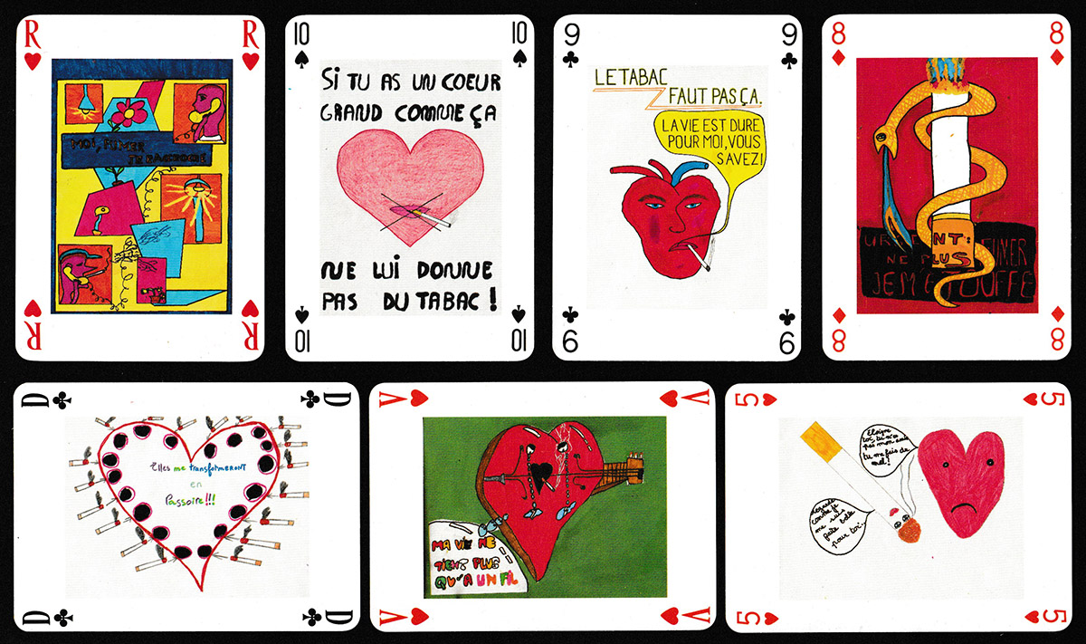 Atout Cœur! anti-smoking playing cards printed by Héron S.A., Mérignac, for the Association Régionale de Cardiologie Midi-Pyrénées, France, c1985