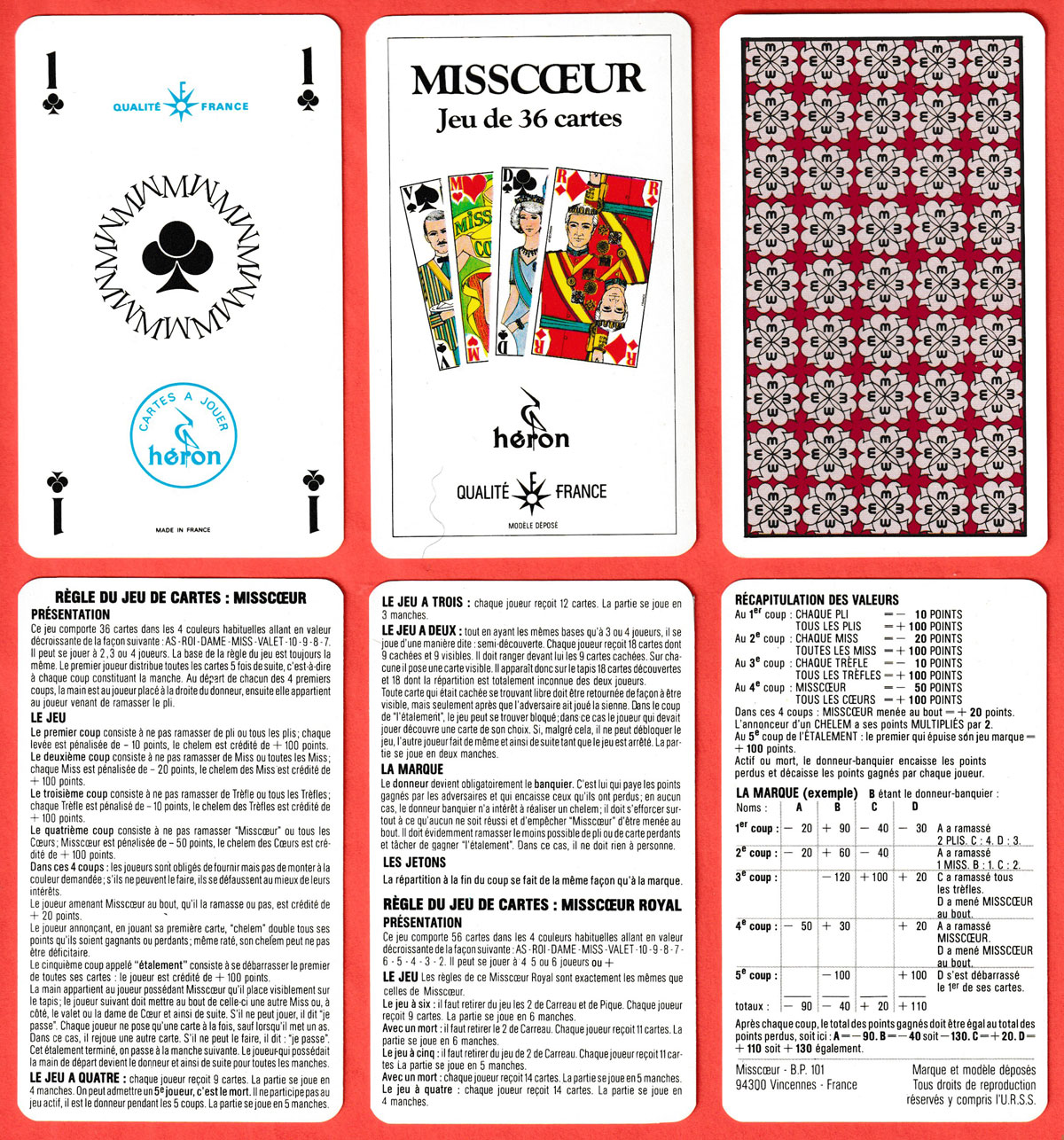 ‘Misscœur’ playing cards published by Misscœur, Vincennes, France, c1980