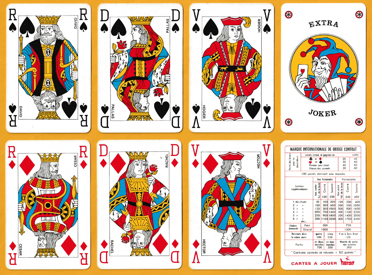 redrawn French 'Paris' pattern playing cards published by Cartes à Jouer Héron advertising Hotel Lutétia Concorde in Paris, c.1975