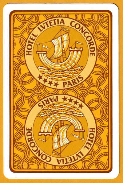 redrawn French 'Paris' pattern playing cards published by Cartes à Jouer Héron advertising Hotel Lutétia Concorde in Paris, c.1975