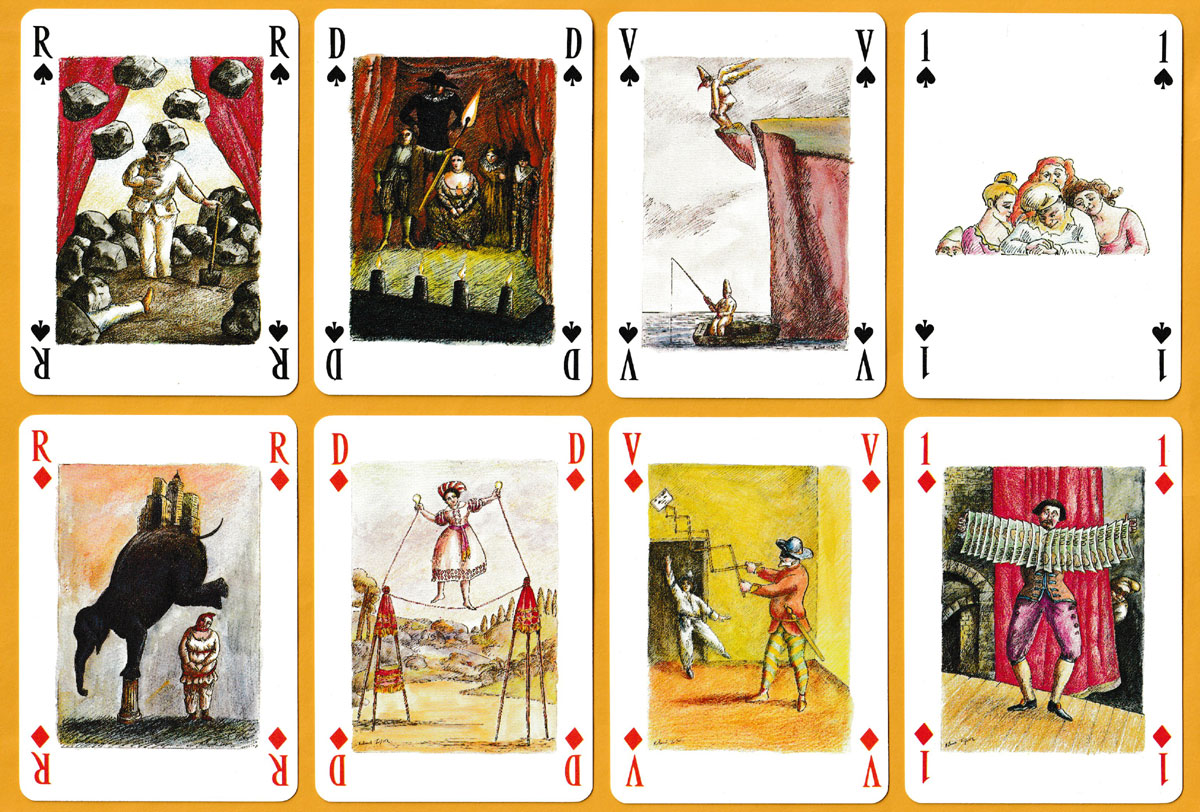 SCOR playing cards designed by Roland Topor, made by Héron S.A. for the SCOR reinsurance company, France, 1988