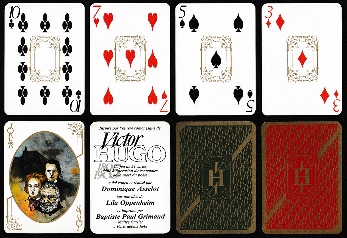 Victor Hugo 1885-1985 playing cards printed and published by France Cartes, Saint-Max, France, 1985