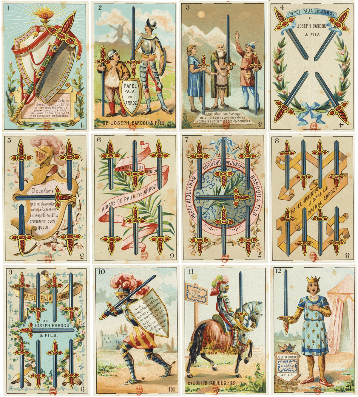 Spanish-suited advertising playing cards produced by Joseph Bardou & Fils (Perpignan) cigarette paper factory for Chofrè y Cia, Manila, Philippines. c.1880. Source gallica.bnf.fr / Bibliothèque nationale de France