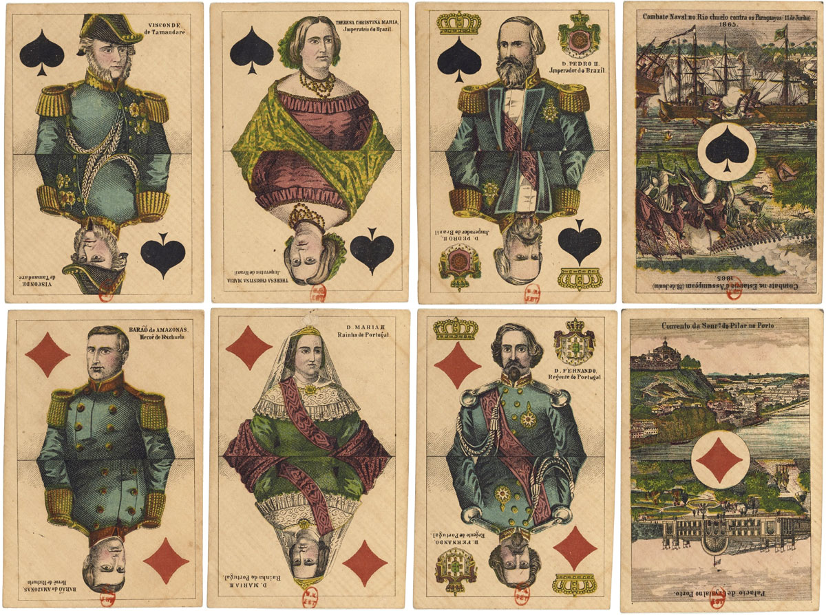 Kings and Queens of Brazil & Portugal historical playing cards, printed by C.L.Wüst, Frankfurt, Germany c.1865-70. Source gallica.bnf.fr