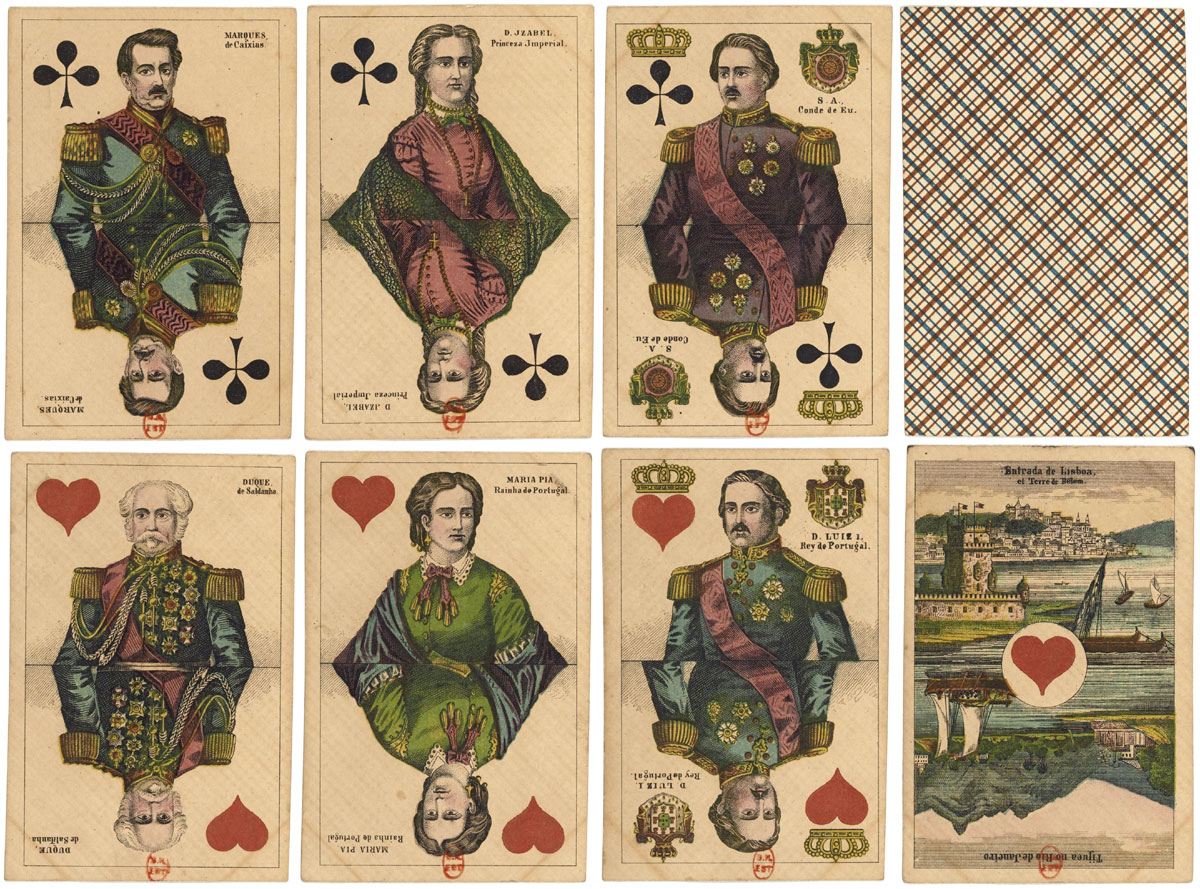 Kings and Queens of Brazil & Portugal historical playing cards, printed by C.L.Wüst, Frankfurt, Germany c.1865-70. Source gallica.bnf.fr