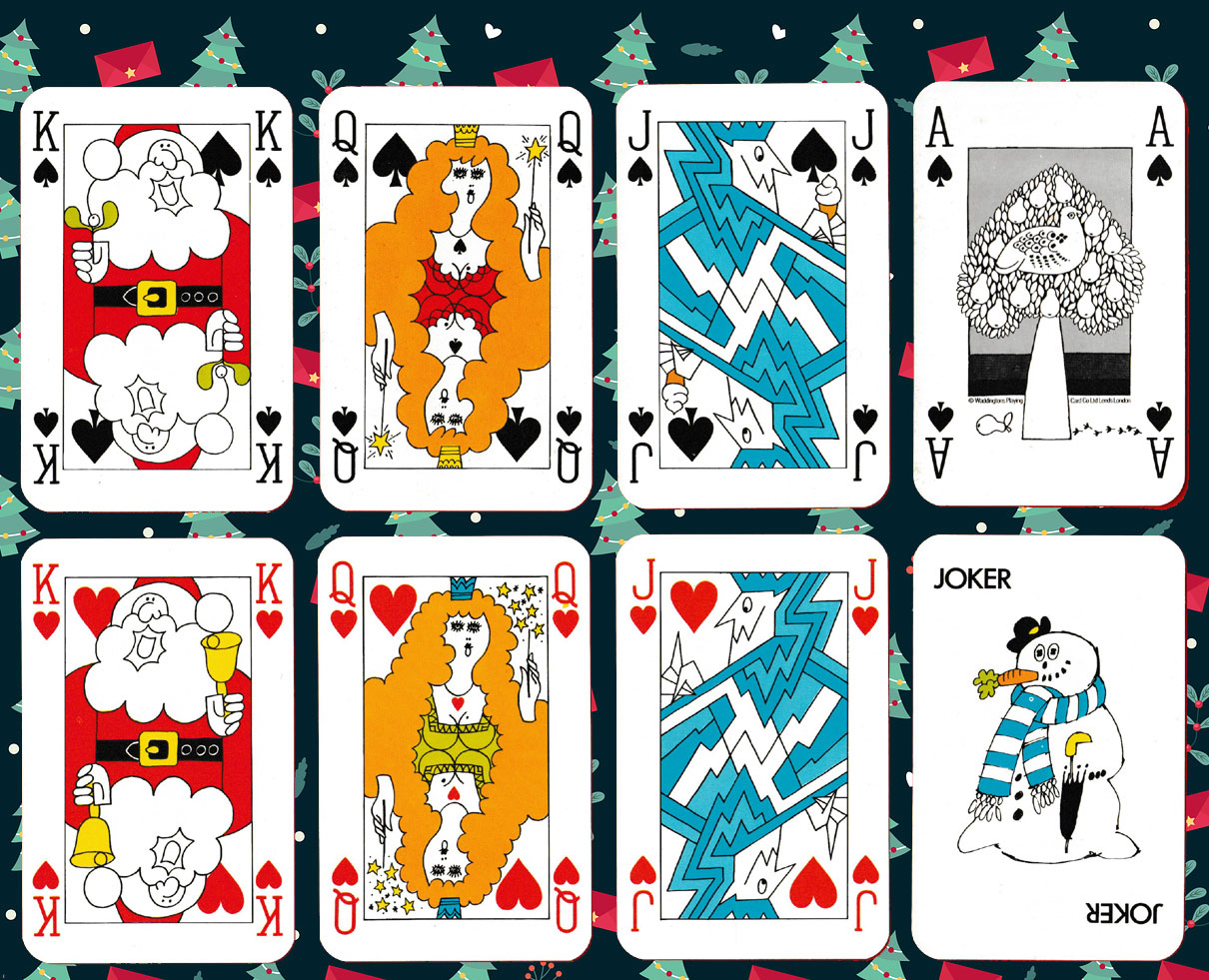 Christmas 1980 playing cards printed by A.S.S., Leinfelden, Germany, for Waddingtons Playing Card Co., Ltd, Leeds & London, UK, 1980