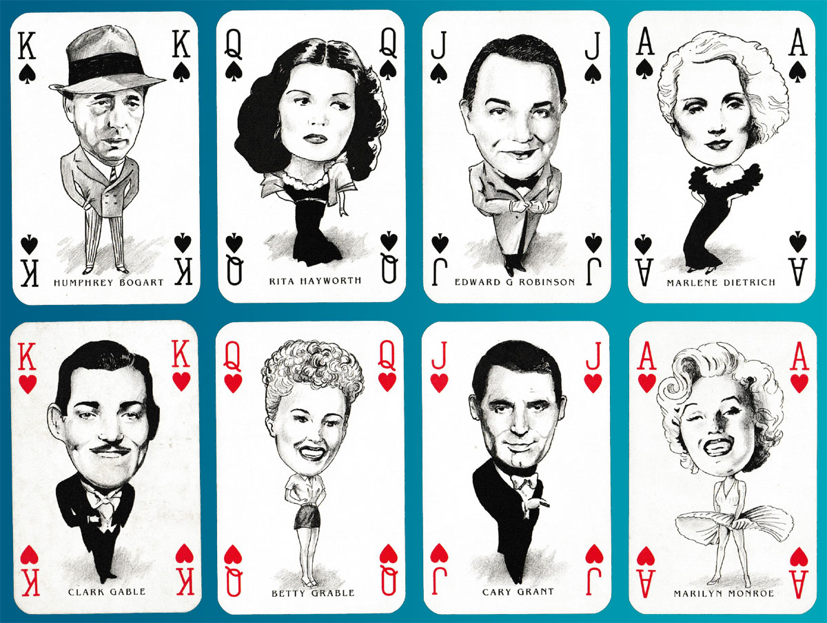 Hollywood Greats playing cards printed and made in West Germany for Waddingtons Games Ltd, 198