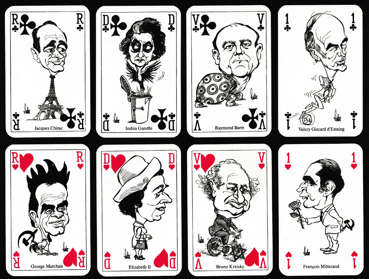 ‘Le Poker Politique’ with caricatures by Bubec, made by A.S.S., Leinfelden-Echterdingen, Germany, 1983