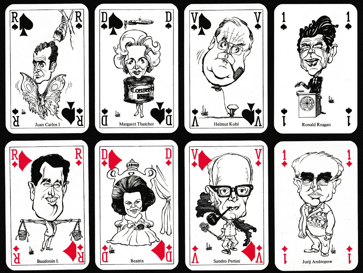 ‘Le Poker Politique’ with caricatures by Bubec, made by A.S.S., Leinfelden-Echterdingen, Germany, 1983