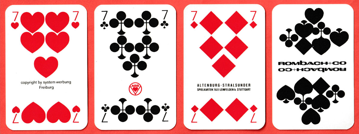 Rombach + Co Skat publicity playing cards designed by Uschi Dorner. Printed by A.S.S., Leinfelden, Germany, 1972