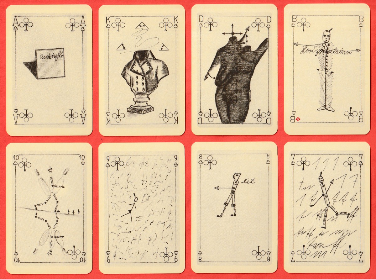 escART skat deck illustrated with etchings by Johannes Vennekamp, made by Berliner Spielkartenfabrik GmbH & Co., Darmstadt, for Galerie Steinrötter, Münster, Germany, 1978