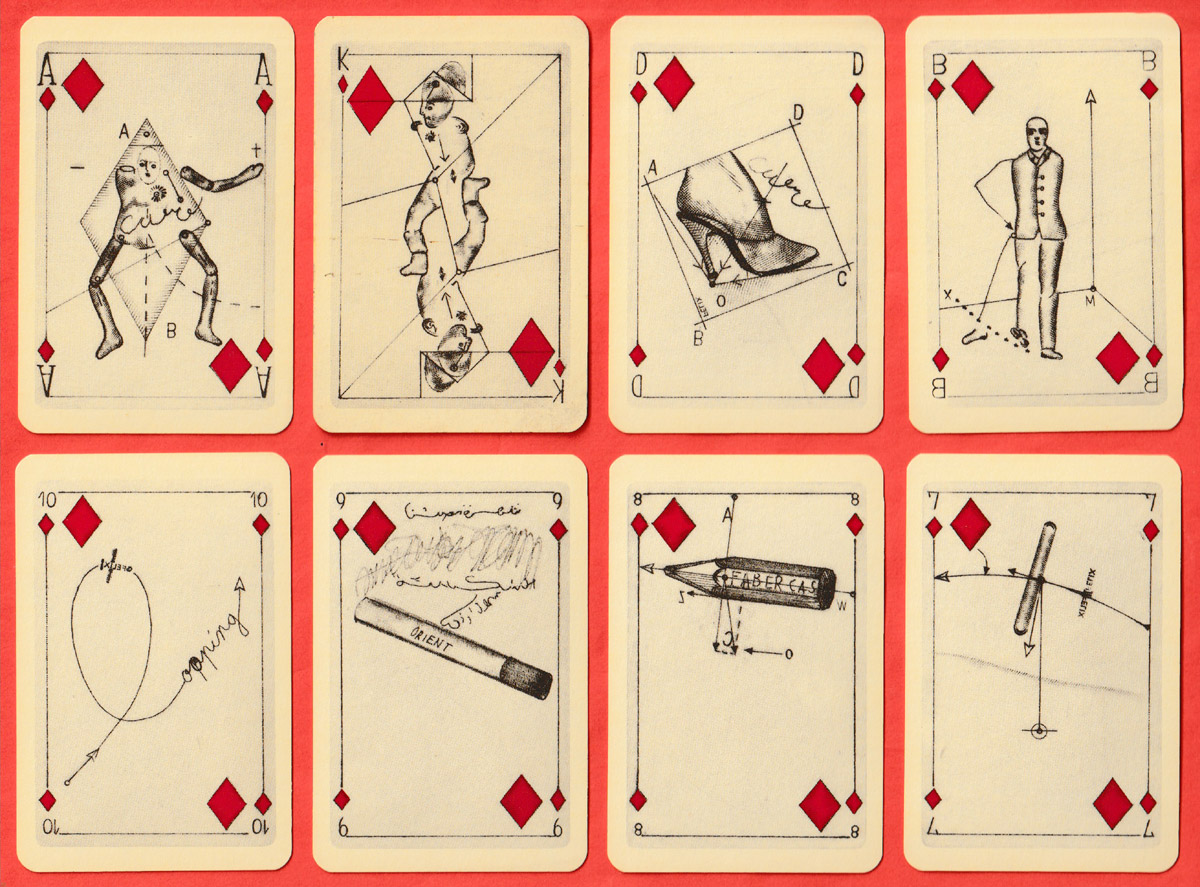 escART skat deck illustrated with etchings by Johannes Vennekamp, made by Berliner Spielkartenfabrik GmbH & Co., Darmstadt, for Galerie Steinrötter, Münster, Germany, 1978