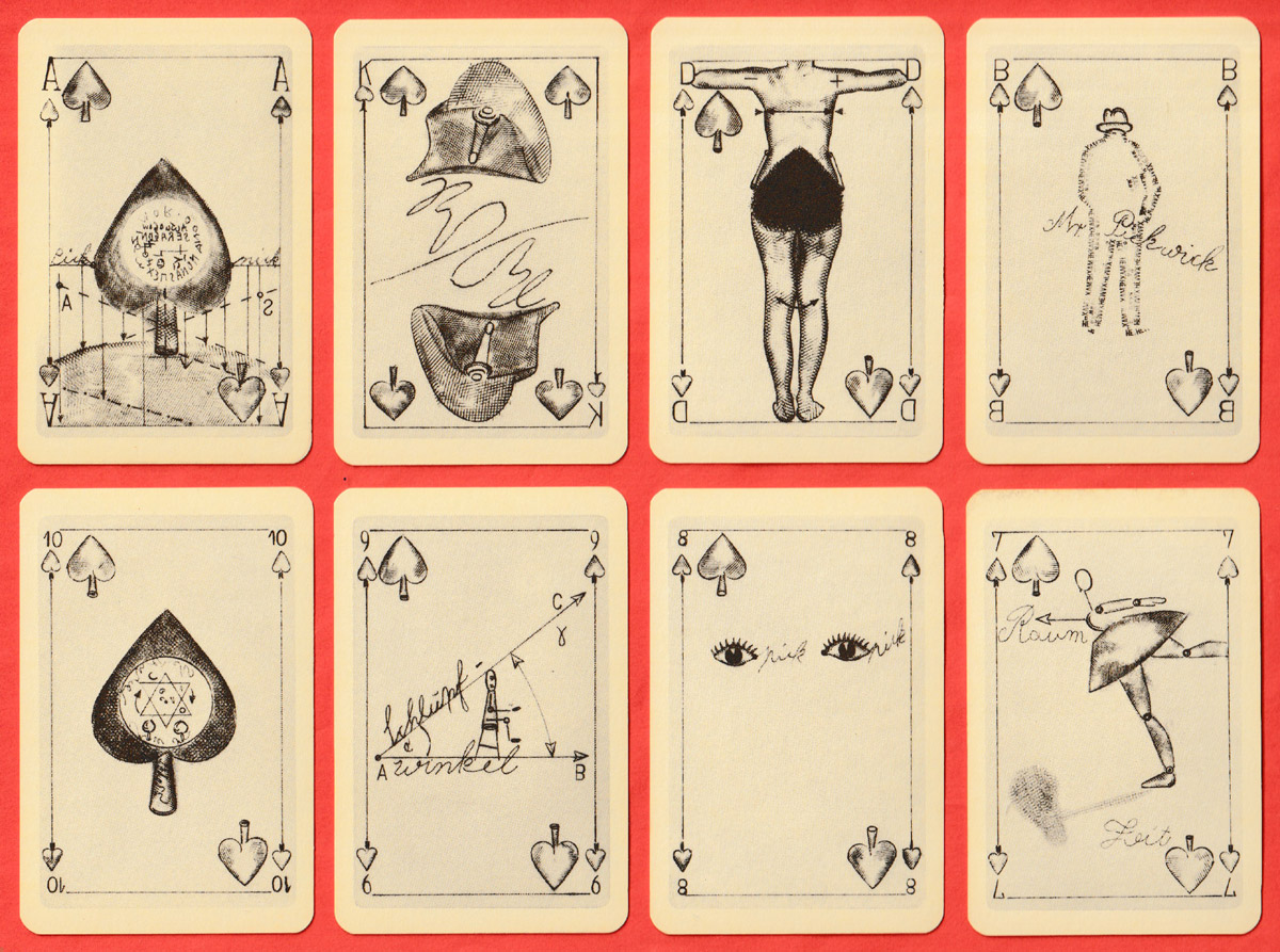 escART skat deck illustrated with etchings by Johannes Vennekamp, made by Berliner Spielkartenfabrik GmbH & Co., Darmstadt, for Galerie Steinrötter, Münster, Germany, 1978